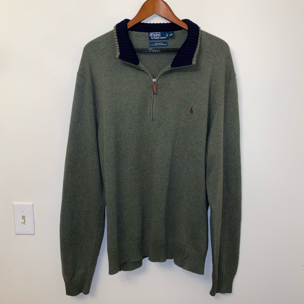Polo by Ralph Lauren Olive Knit QuarterZip Sweater